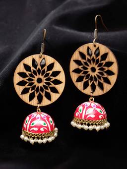 Vogue Panash - Pink Brass Pearl Pair Of Earrings