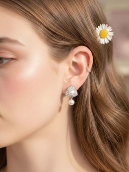 925 SILLER - White Sterling Silver Stones Pair Of Earrings