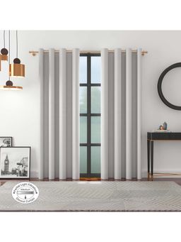 HomeTown - Nora Solid Jacquard Dim Out Xl Door Curtains 9 Feet In Off White Colour (Set of 2)