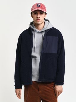 GANT - Men Blue Solid Stand Collar Full Sleeves Reversible Jacket