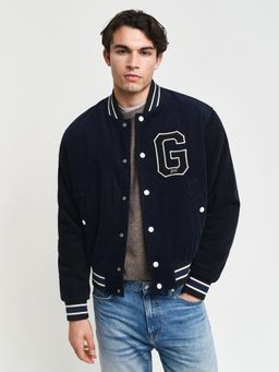 GANT - Men Blue Solid Stand Collar Full Sleeves Bomber Jacket