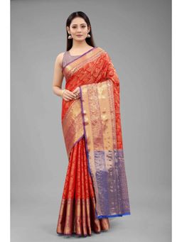 Silk Land - Banarasi Silk Woven Saree with Unstiched Blouse Piece Red & Gold with Unstitched