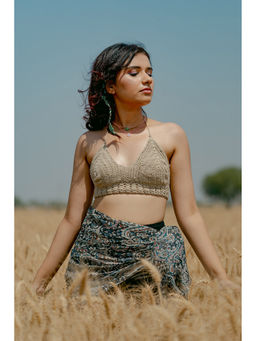 FREAKINS - Pale Khaki Crochet Top