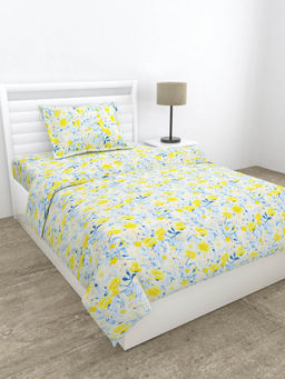 Haus & Kinder - 100% Cotton Single Flat 186 Tc Bedsheet with Pillow Cover- Floravue- Multicolor