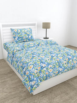 Haus & Kinder - 100% Cotton Single Flat 186 Tc Bedsheet with Pillow Cover- Everbelle- Blue