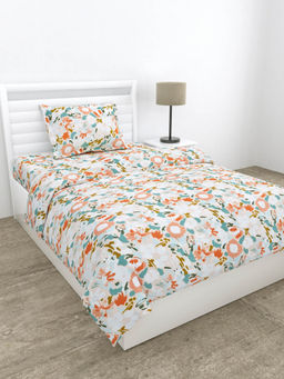 Haus & Kinder - 100% Cotton Single Flat 186 Tc Bedsheet with Pillow Cover- Blushbloom- Multicolor