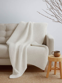 Haus & Kinder - Snow Cream Knitted Throw- White- 125 x 150 cm