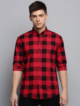SHOWOFFFF - Mens Spread Collar Checked Red Classic Shirt