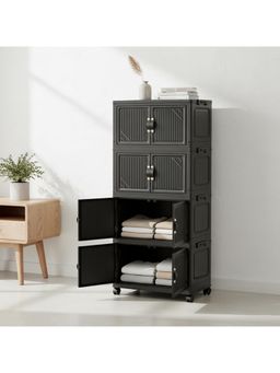 House of Quirk - 4 Layer Foldable Storage Box Cart with Handle & Wheel Cabinet- Black