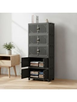 House of Quirk - 5 Layer Foldable Storage Box Cart with Handle & Wheel Cabinet- Black