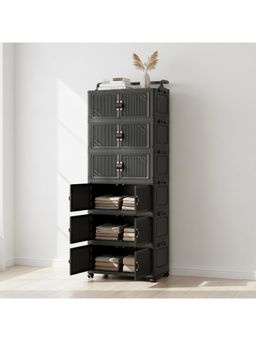 House of Quirk - 6 Layer Foldable Storage Box Cart with Handle & Wheel Cabinet- Black