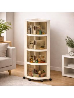 House of Quirk - 4 Layer Corn Foldable Triangular Storage Cabinet with Wheels - Cream