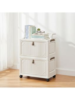 House of Quirk - 2 Layer Foldable Storage Box Cart with Wheels & Handle Portable Cabinet - Off White