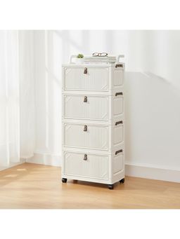 House of Quirk - 4 Layer Foldable Storage Box Cart with Wheels & Handle Portable Cabinet - Off White