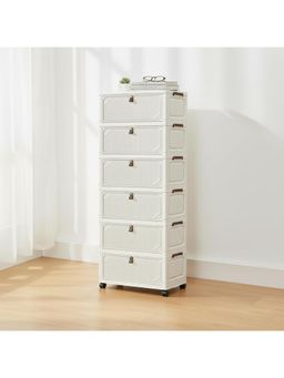 House of Quirk - 6 Layer Foldable Storage Box Cart with Wheels & Handle Portable Cabinet - Off White
