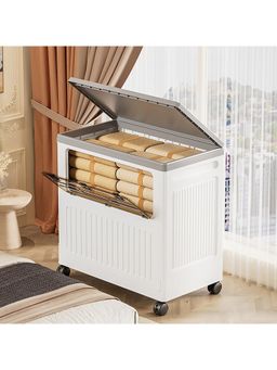 House of Quirk - Foldable Storage Box with Lid & Wheels Organizer for Clothes, Blankets & Toys -White