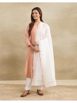 Fabindia - Off White Cotton Silk Blend Embroidered Chikankari Dupatta