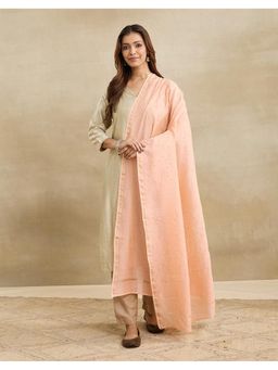 Fabindia - Peach Cotton Silk Blend Embroidered Chikankari Dupatta