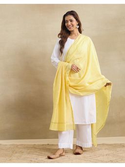 Fabindia - Yellow Cotton Silk Blend Embroidered Chikankari Dupatta