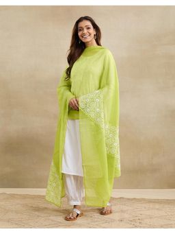 Fabindia - Green Cotton Blend Chikankari Dupatta