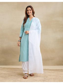 Fabindia - White Cotton Blend Chikankari Dupatta