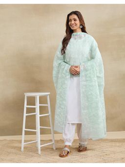Fabindia - Blue Cotton Silk Blend Embroidered Dupatta