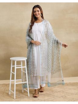 Fabindia - Blue Cotton Silk Hand Block Printed Dupatta