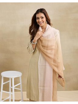 Fabindia - Natural Beige Cotton Silk Checks Printed Dupatta