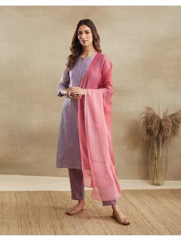 Fabindia - Natural Pink Cotton Silk Checks Printed Dupatta