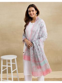 Fabindia - Pink Cotton Silk Hand Block Printed Dupatta