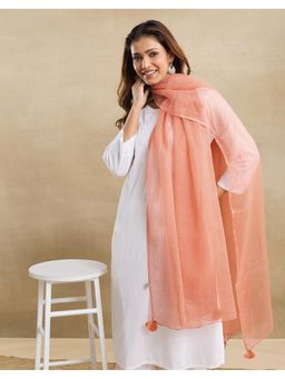 Fabindia - Peach Cotton Silk Embellished Dupatta