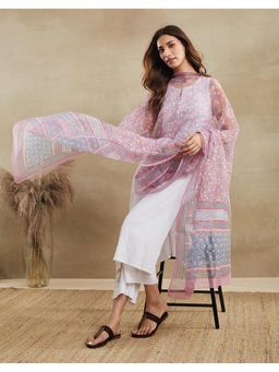 Fabindia - Mauve Cotton Silk Hand Block Printed Dupatta