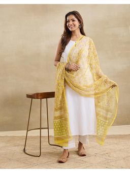 Fabindia - Yellow Cotton Silk Hand Block Printed Dupatta