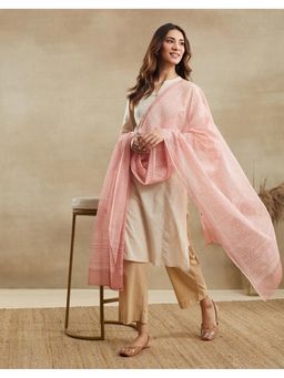 Fabindia - Pink Cotton Silk Hand Block Printed Dupatta