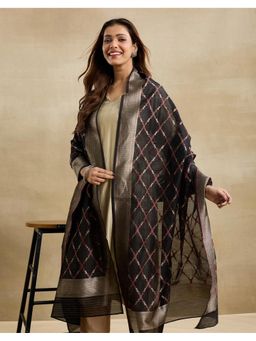 Fabindia - Black Cotton Silk Woven Dupatta