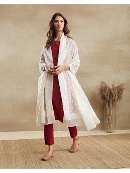 Fabindia - White Cotton Silk Woven Dupatta