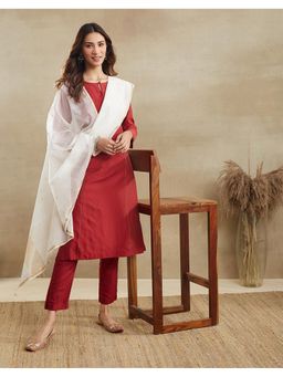 Fabindia - Off White Cotton Silk Zari Woven Dupatta