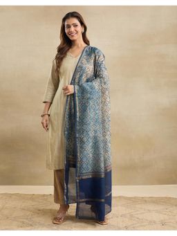 Fabindia - Indigo Cotton Silk Blend Hand Block Printed Dupatta