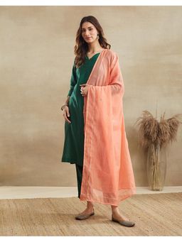 Fabindia - Peach Cotton Silk Embroidered Dupatta