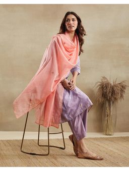 Fabindia - Pink Cotton Silk Embroidered Dupatta