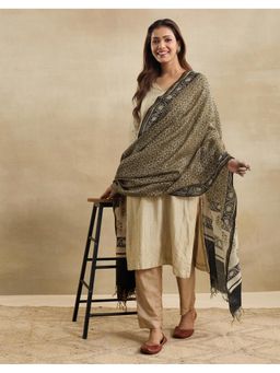Fabindia - Olive Cotton Silk Blend Printed Dupatta