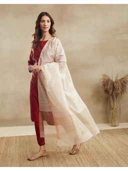 Fabindia - Cream Viscose Silk Blend Embroidered Dupatta