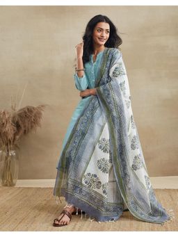 Fabindia - Blue Cotton Hand Block Printed Dupatta