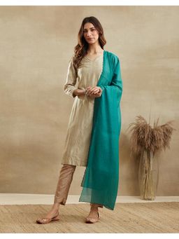 Fabindia - Green Cotton Silk Embellished Dupatta