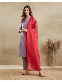 Fabindia - Red Cotton Silk Embellished Dupatta
