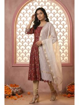 Aurelia - Women Off White Woven Tassels Dupatta