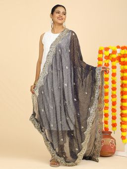 Hella Fashions - Black Embroidered Leheriya Dupatta