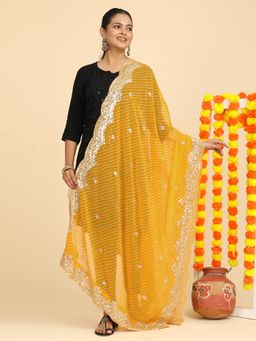 Hella Fashions - Mustard Embroidered Leheriya Dupatta