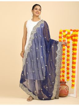 Hella Fashions - Navy Blue Embroidered Leheriya Dupatta
