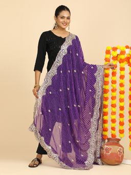 Hella Fashions - Purple Embroidered Leheriya Dupatta